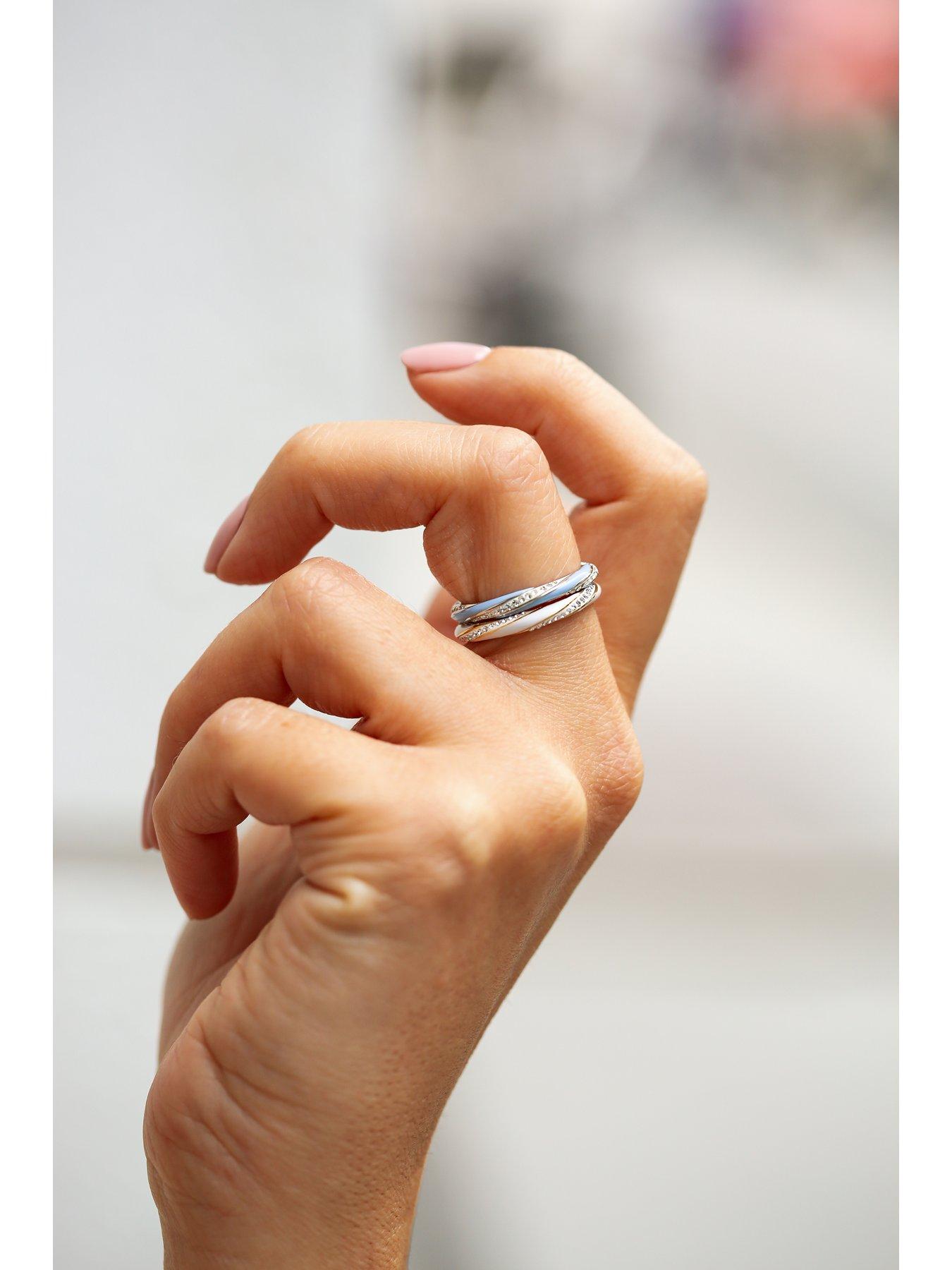 Image 4 of 6 of Evoke Sterling Silver Crystal Blue Enamel Stacker Ring