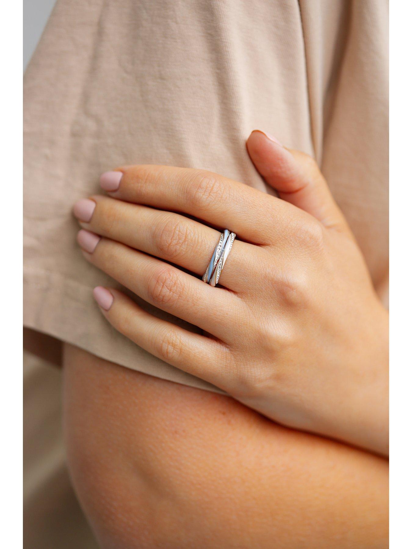 Image 5 of 6 of Evoke Sterling Silver Crystal Blue Enamel Stacker Ring