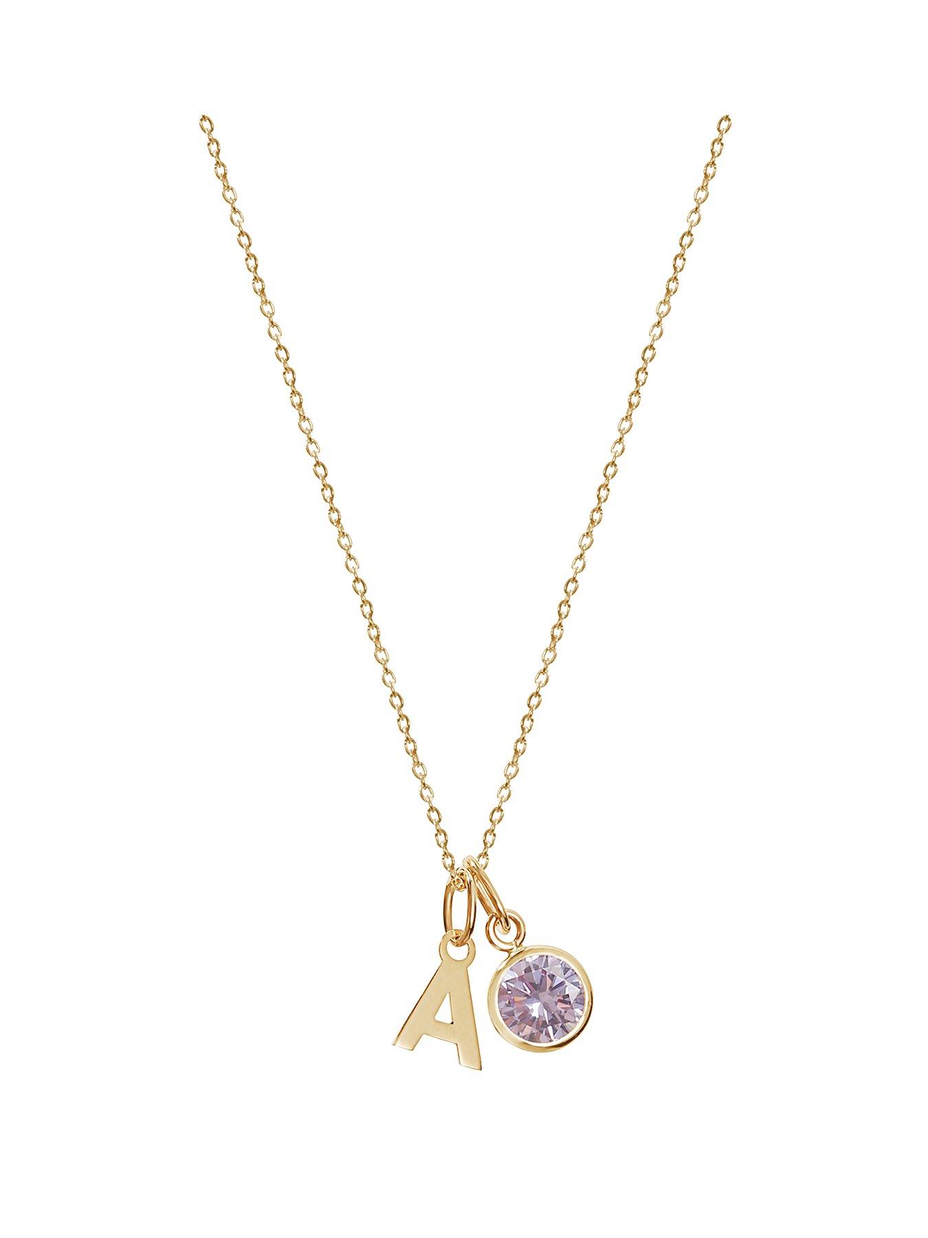Product photograph of Love Gold 9ct Yellow Gold Initial Birthstone Pendant Necklace from very.co.uk