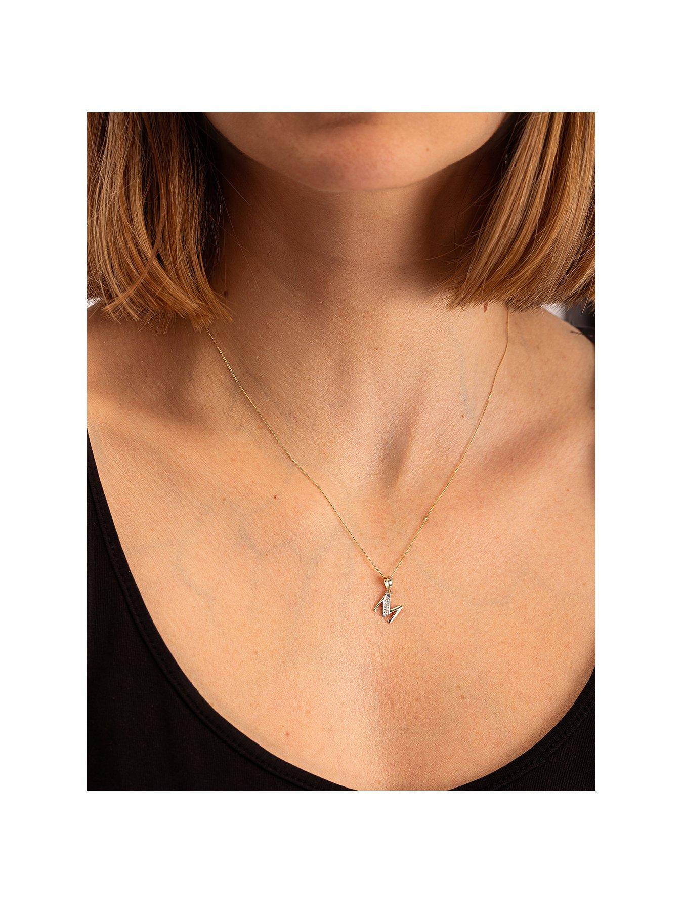 undefined 9ct Yellow Gold Diamond Initial Pendant Necklace