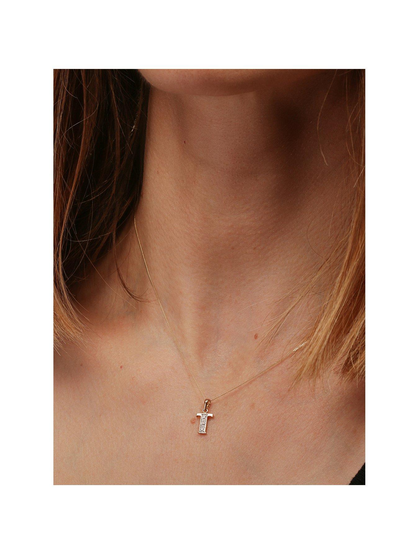 undefined 9ct Yellow Gold Diamond Initial Pendant Necklace