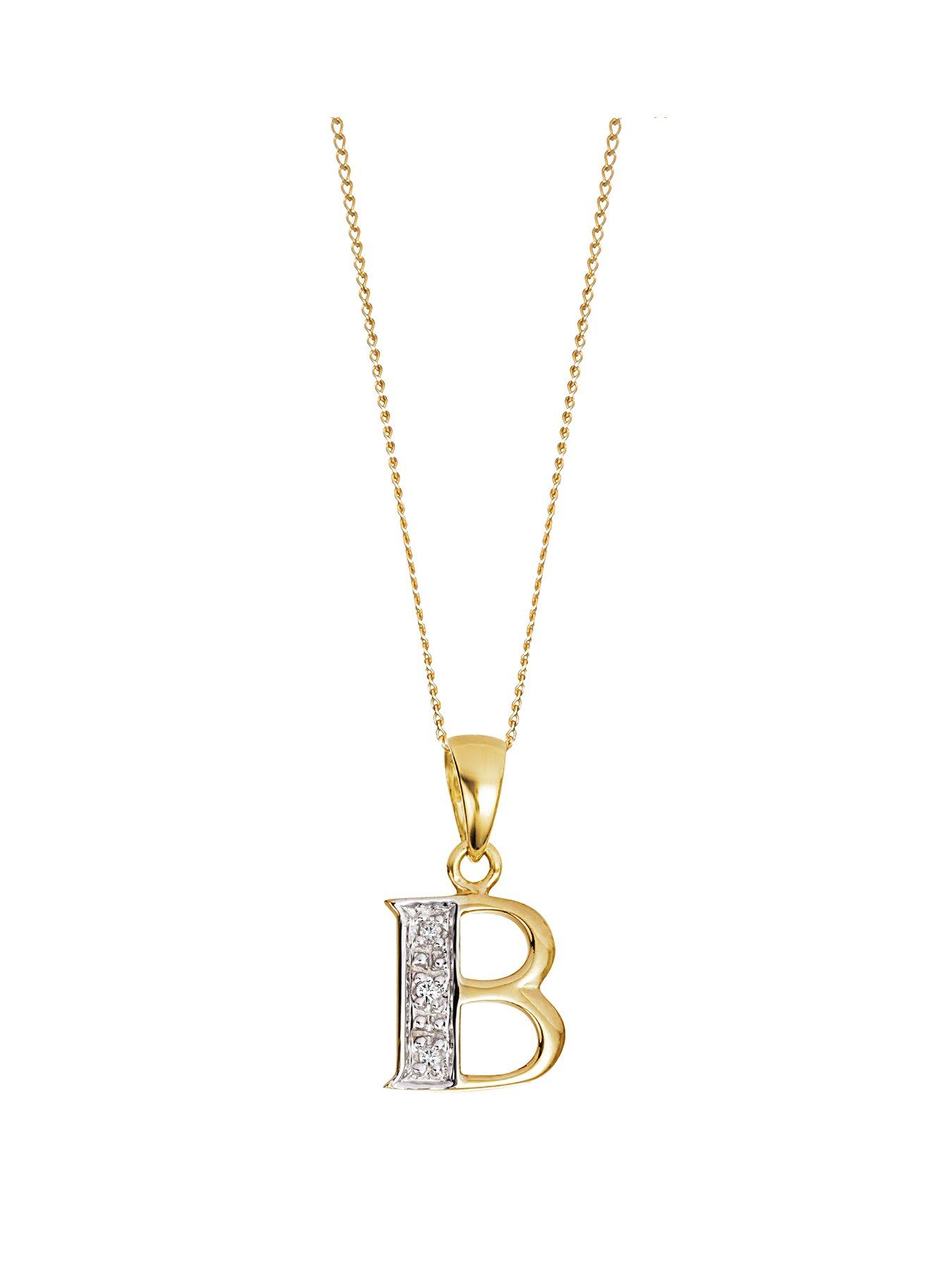 Product photograph of Love Diamond 9ct Yellow Gold Diamond Initial Pendant Necklace from very.co.uk