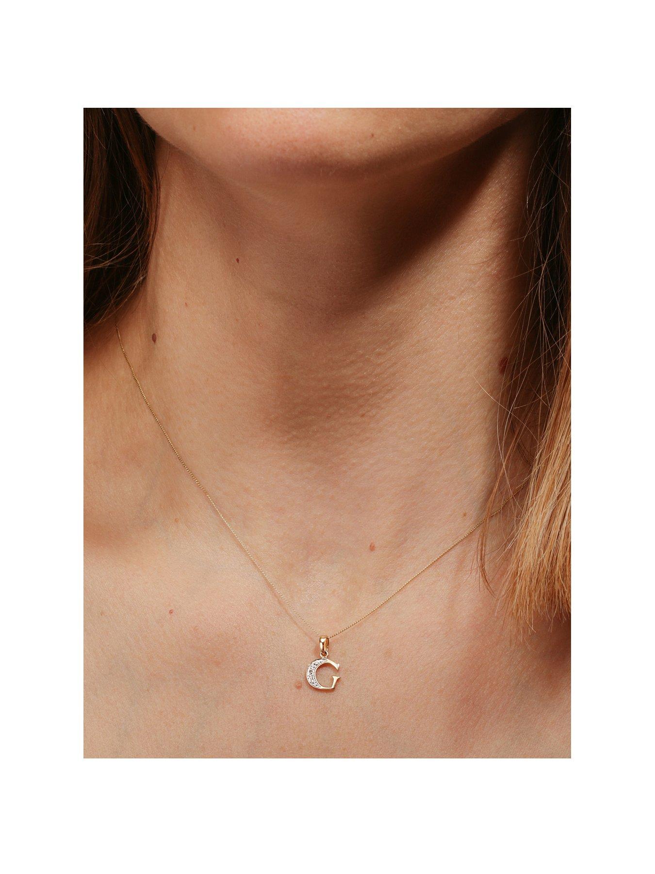 undefined 9ct Yellow Gold Diamond Initial Pendant Necklace