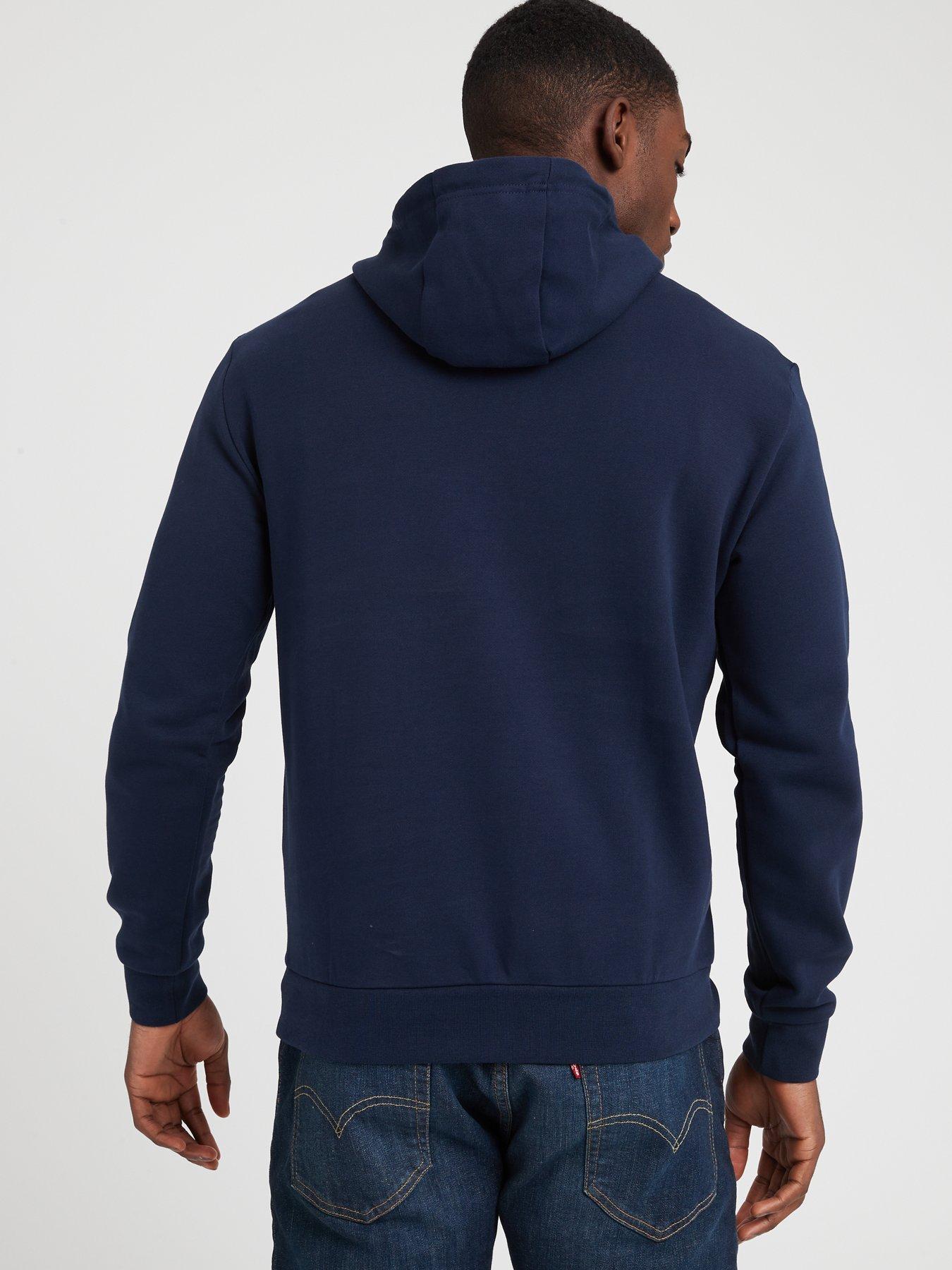 Ea7 Emporio Armani Two Tone Logo Overhead Hoodie Navy Uk