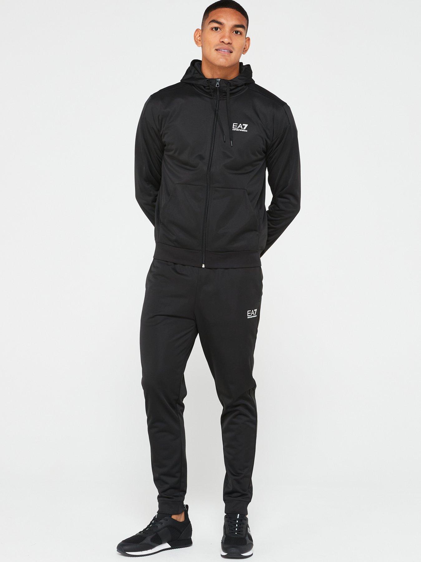 EA7 Emporio Armani Small Logo Hooded Tracksuit Black White