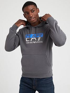 ea7 emporio armani two tone logo overhead hoodie - dark grey