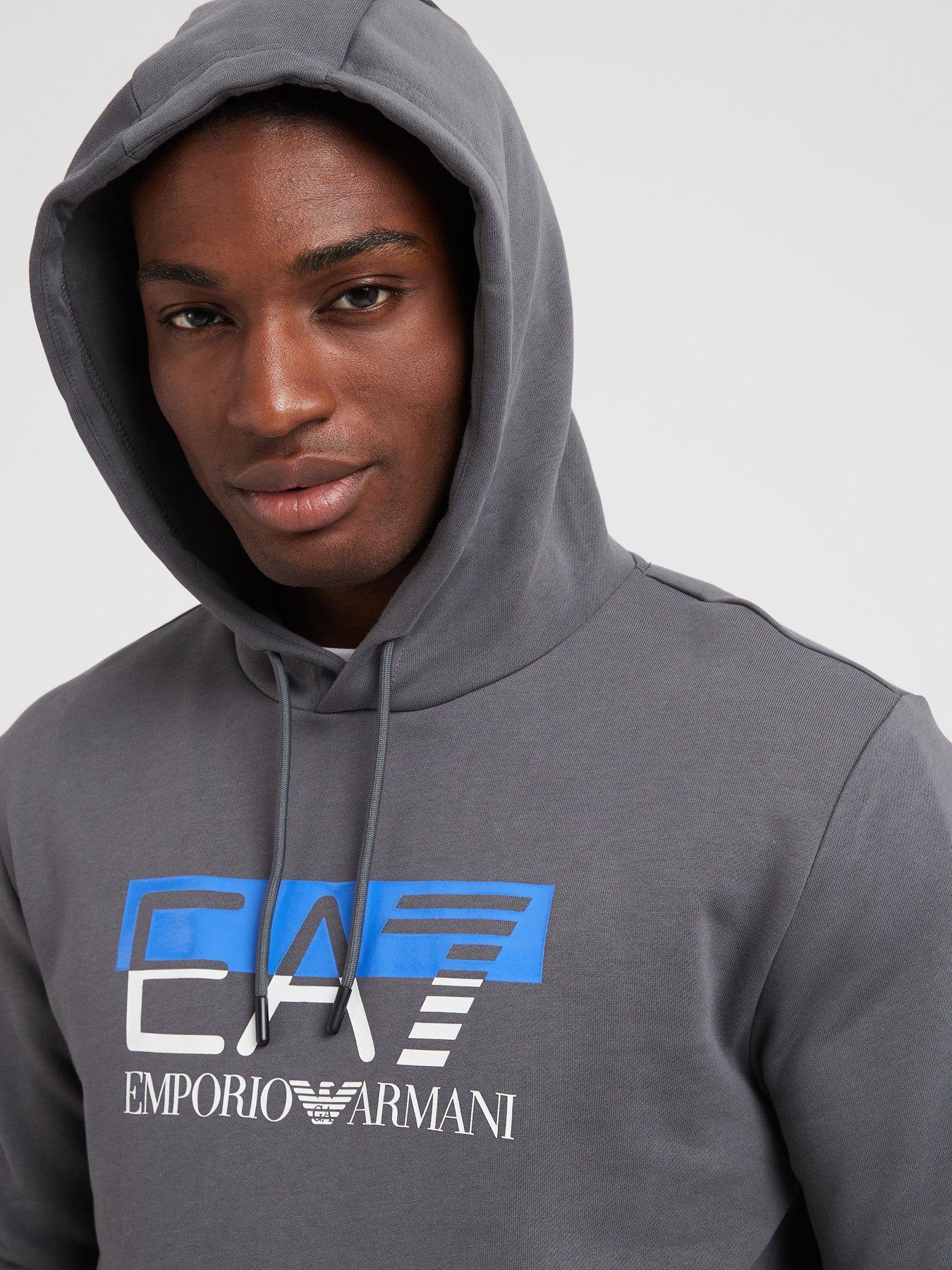 EA7 Emporio Armani Two Tone Logo Overhead Hoodie - Dark Grey | Very.co.uk