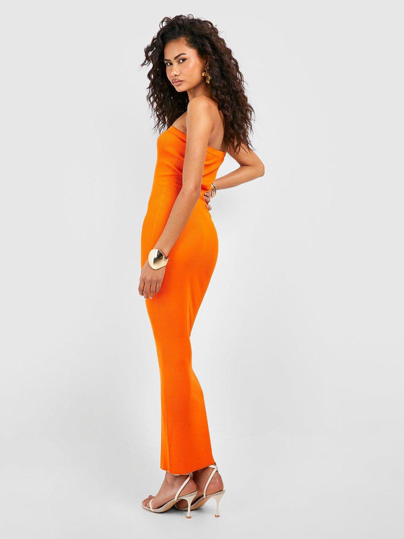 Long bandeau rib dress - Women