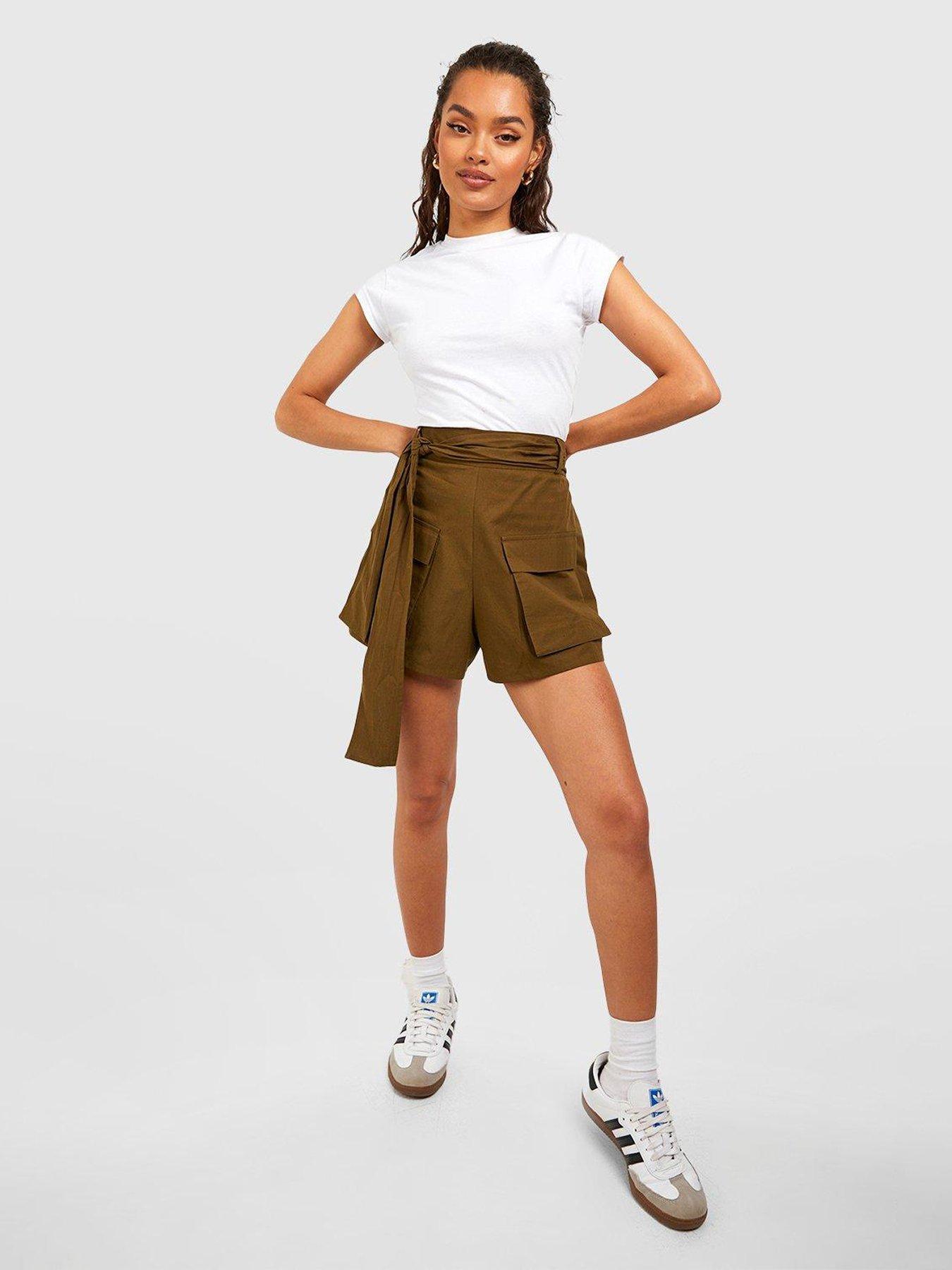 Khaki tie hot sale waist shorts