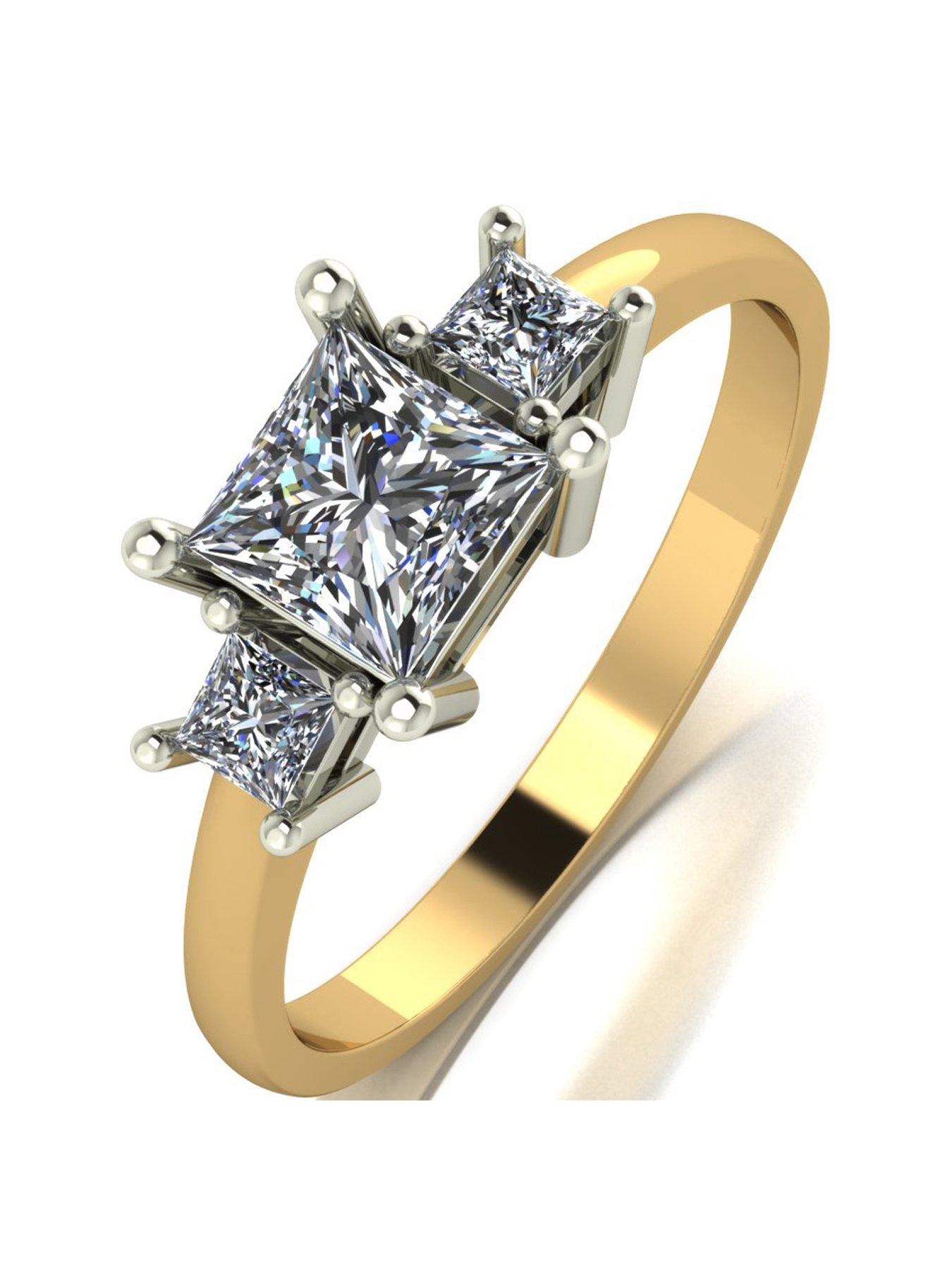 Product photograph of Moissanite 9ct Gold 3-stone 1ct Total Square Brilliant Ring from very.co.uk