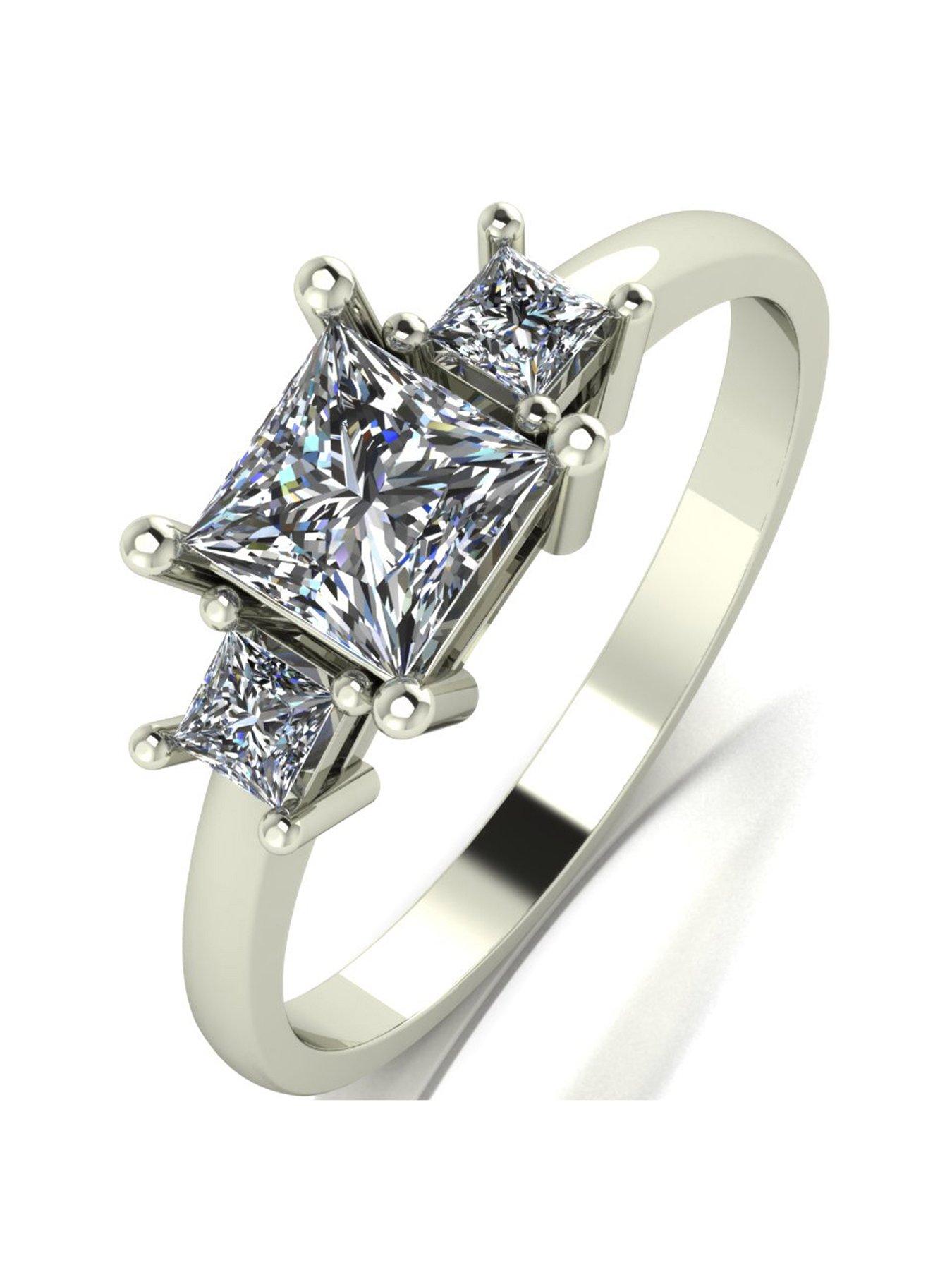 Product photograph of Moissanite 9ct White Gold 3 Stone 1ct Total Square Brilliant Ring from very.co.uk