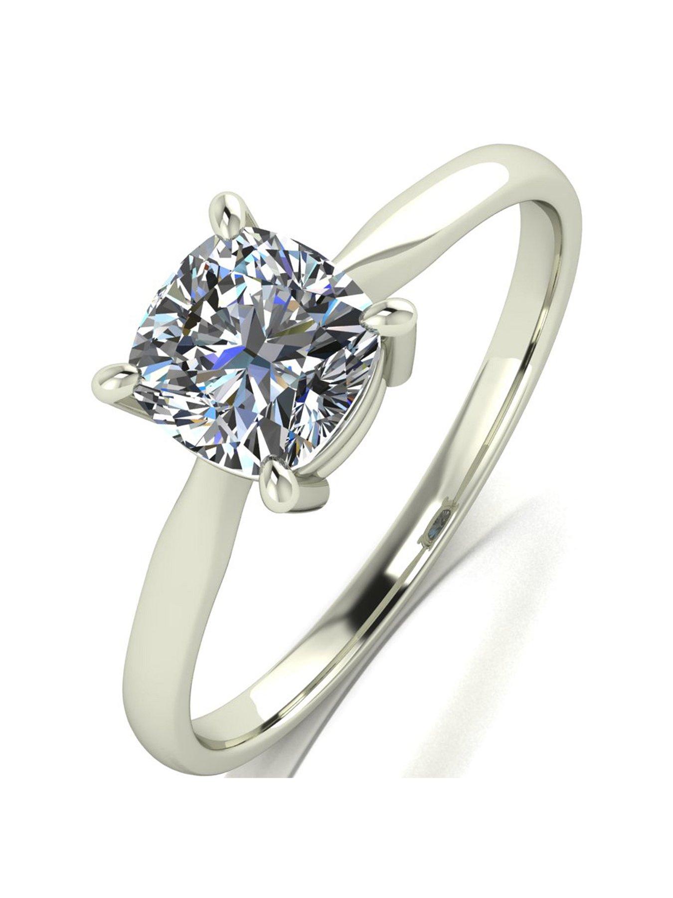 Product photograph of Moissanite 9ct White Gold 1 10ct Cushion Cut Solitaire Ring from very.co.uk