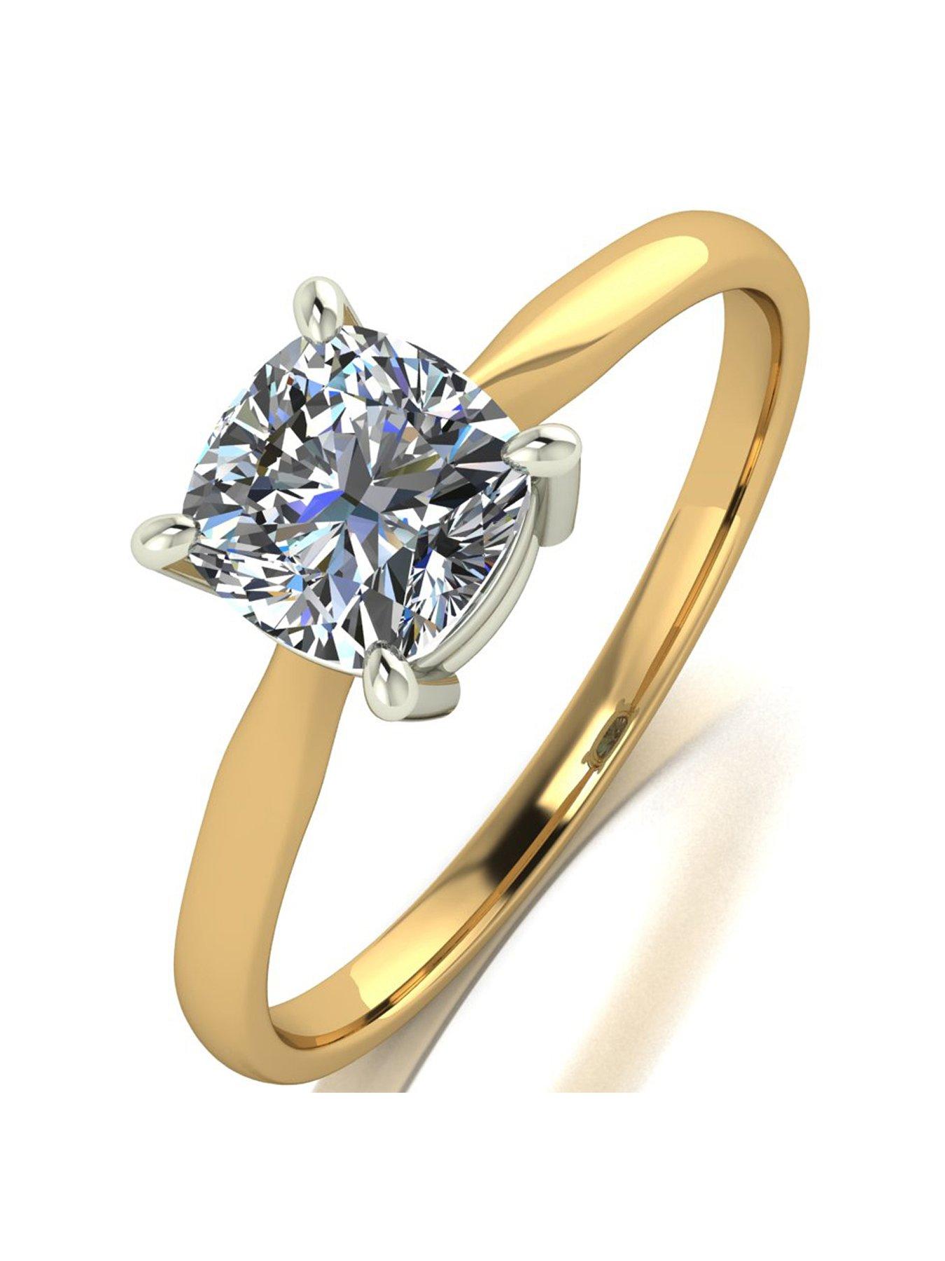 Product photograph of Moissanite 9ct Gold 1 10ct Cushion Cut Moissanite Solitaire Ring from very.co.uk