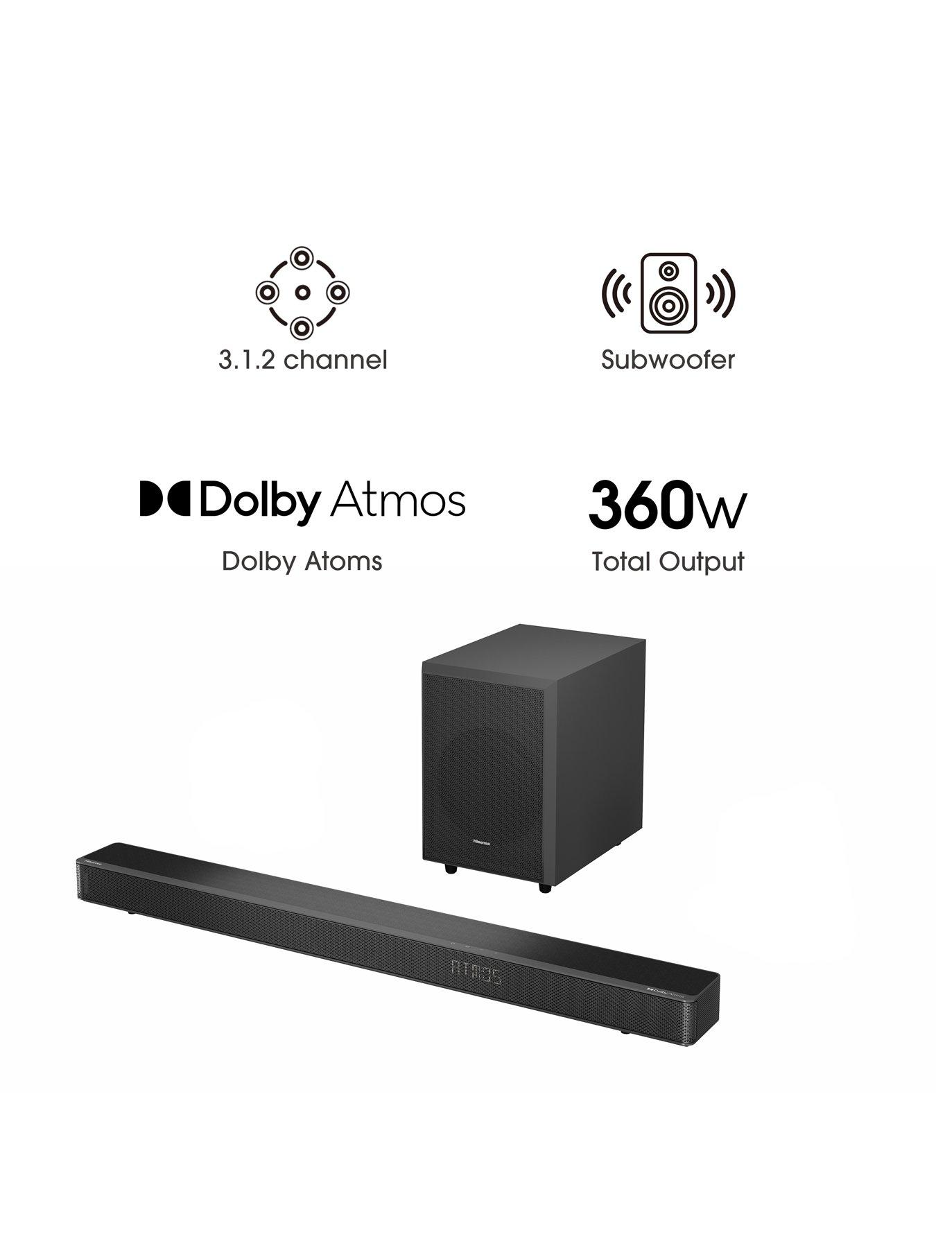 Image 4 of 5 of Hisense AX3120G 3.1.2 Channel 360W Dolby Atmos Soundbar with Wireless Subwoofer and Up Firing Speakers