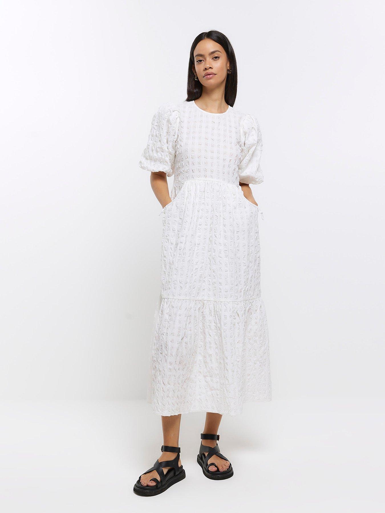 River Island Pocket Smock Midi Dress - White | Very.co.uk