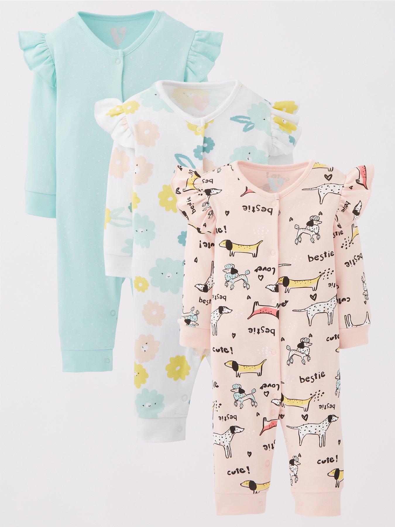 Mini V by Very Girls 3 Pack Floral and Dog Footless Sleepsuit