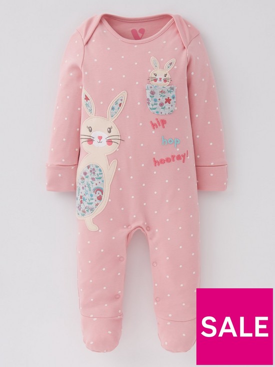 front image of mini-v-by-very-girls-bunny-sleepsuit-pink