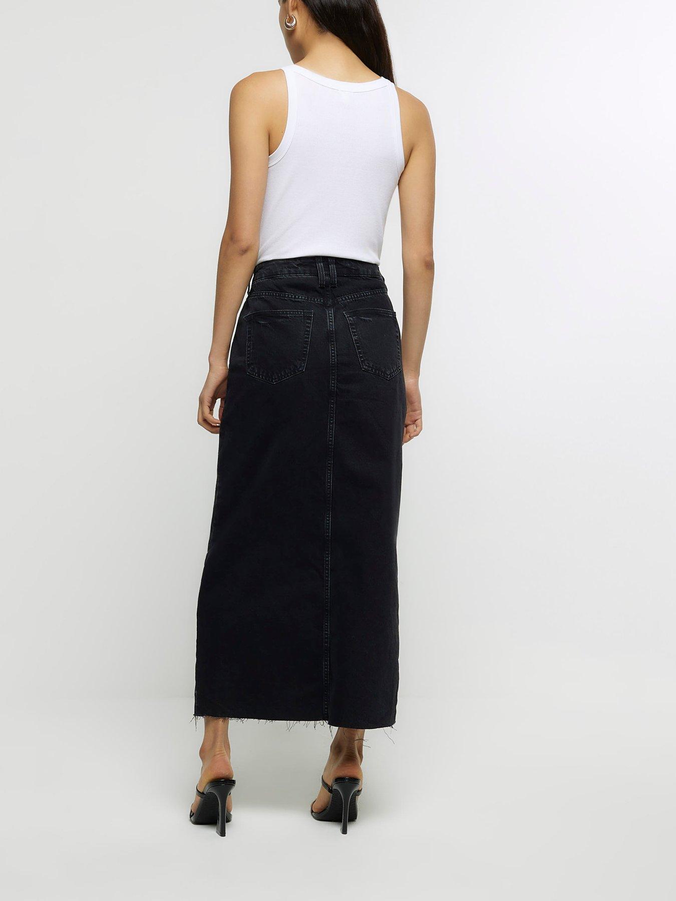 Denim Midaxi Skirt Black