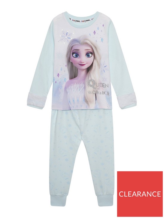 front image of disney-frozen-elsa-long-sleeve-pyjamas-blue