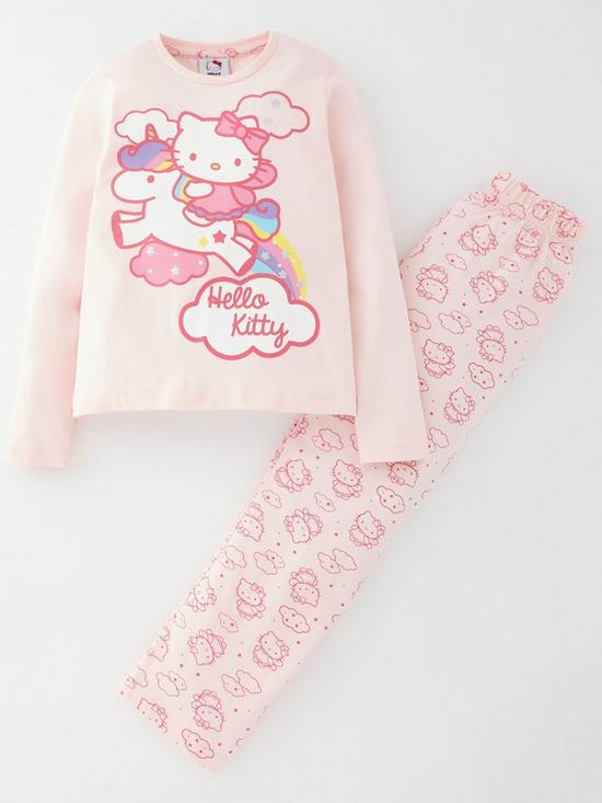 front image of hello-kitty-unicorn-long-sleeve-pyjamas-pink