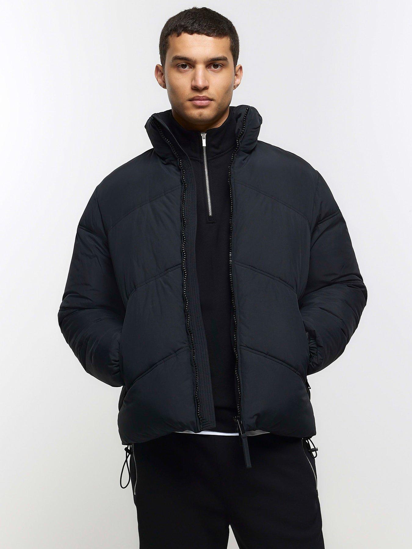 River Island Chevron Funnel Neck Padded Jacket - Black | very.co.uk