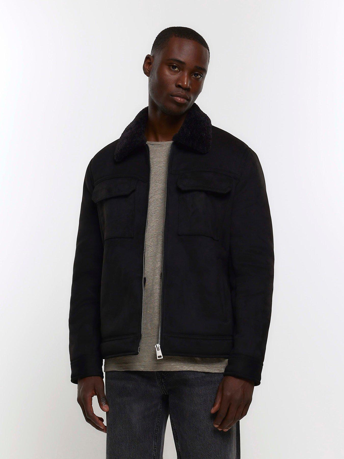 River island fleece sales lined jacket in black