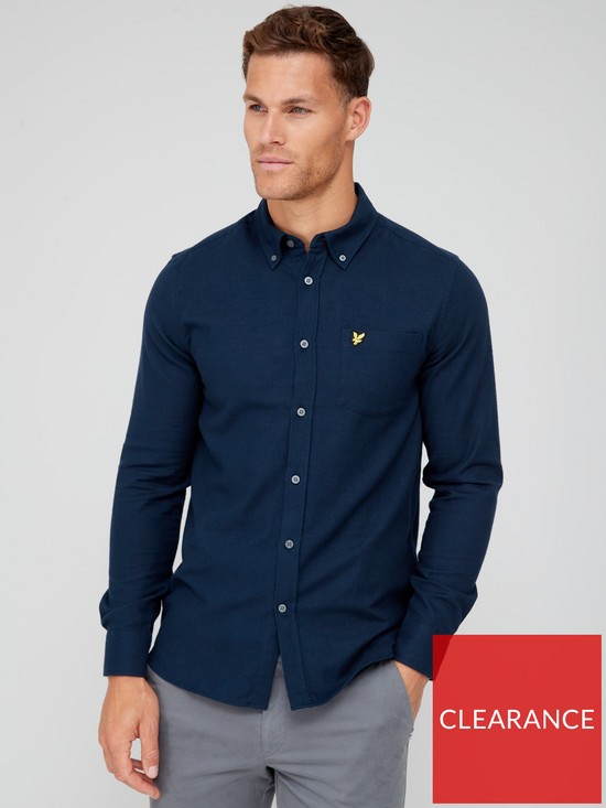front image of lyle-scott-lyle-amp-scott-plain-flannel-shirt-navy