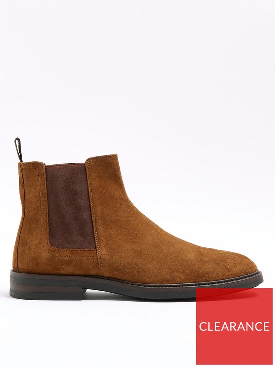 front image of river-island-smart-gusset-chelsea-boot-brown
