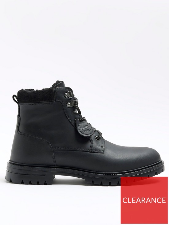 front image of river-island-black-padded-collar-boot