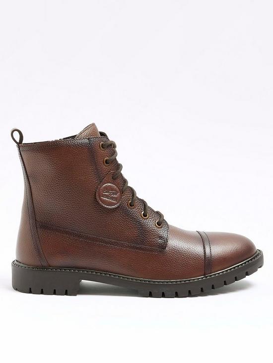 front image of river-island-laced-combat-boot-dark-brown