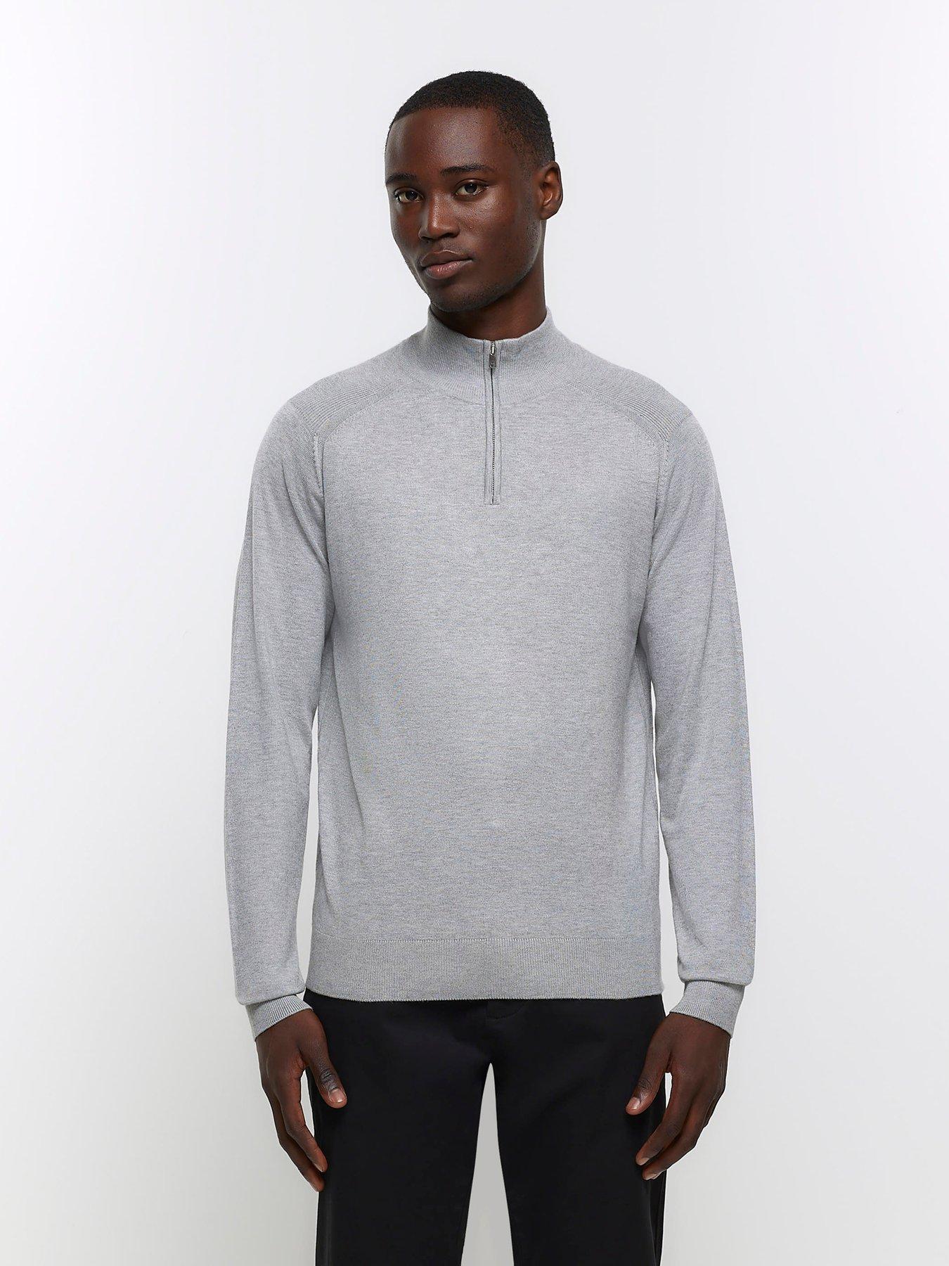 River Island Slim Fit Half Zip Jumper - Grey