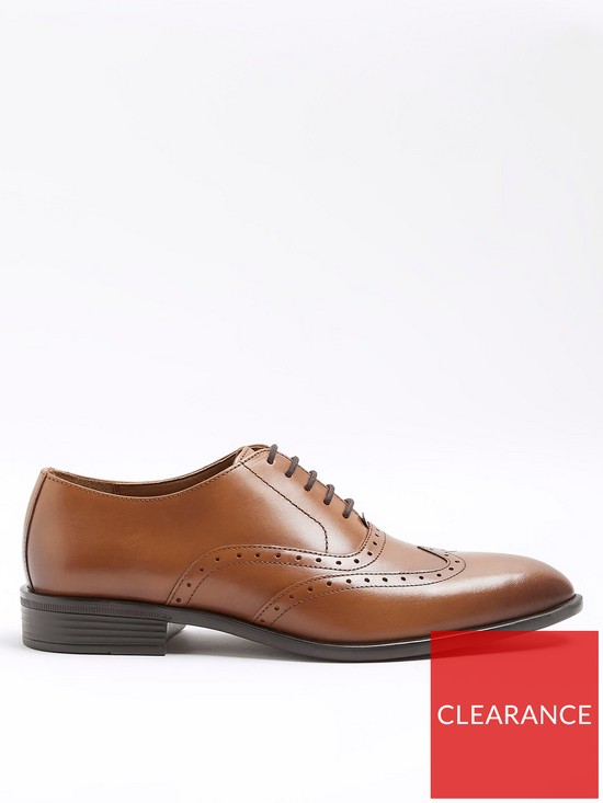 front image of river-island-lace-up-brogue-derby-brown
