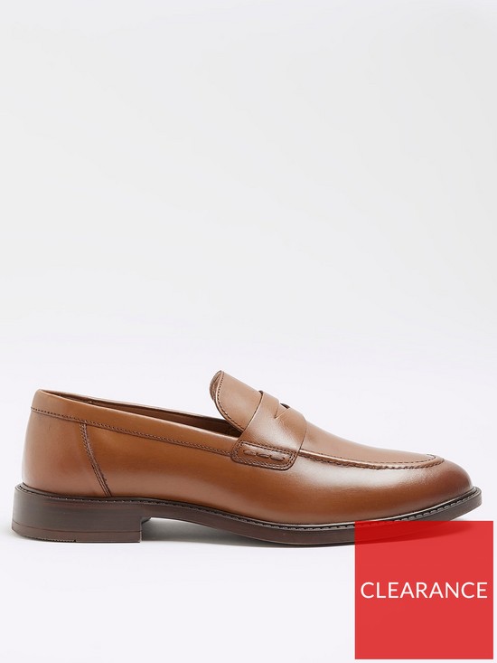 front image of river-island-leather-penny-loafer-brown