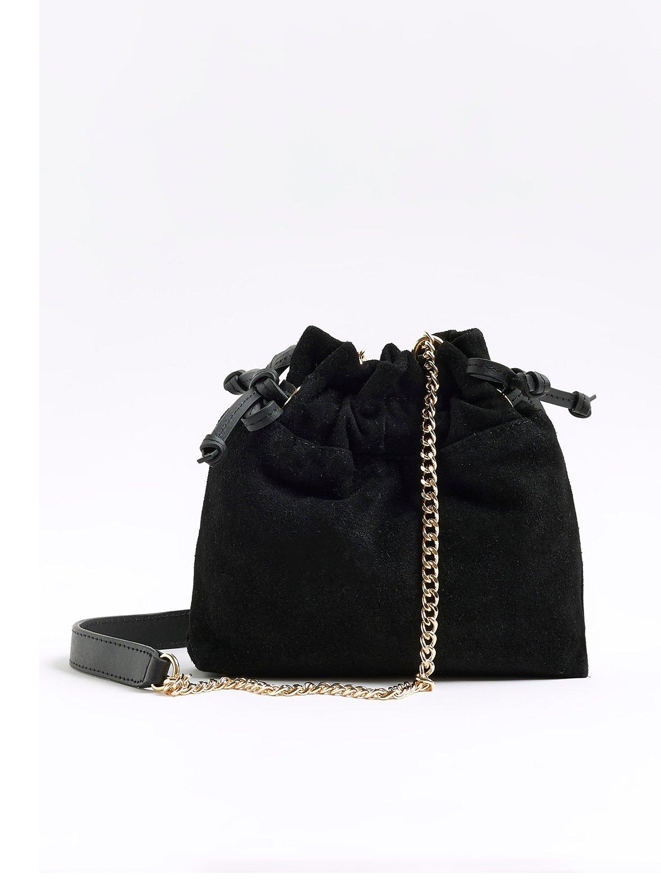 River Island suede cross body bag in black