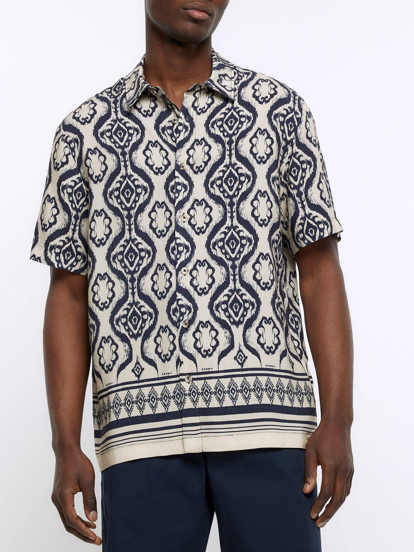 River Island Short Sleeve Bandana Revere Shirt - Black