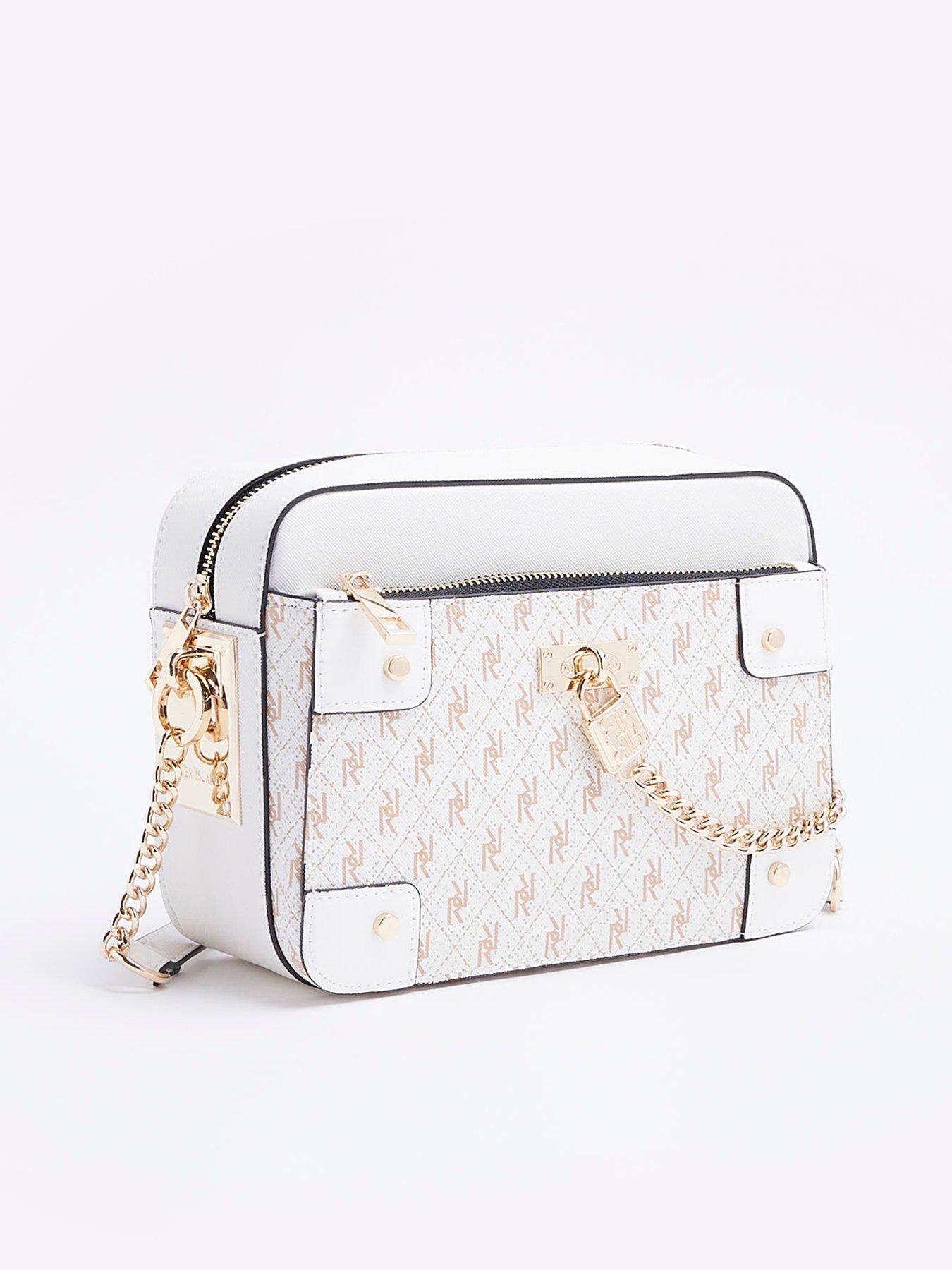 River Island boxy cross body bag with padlock detail in white