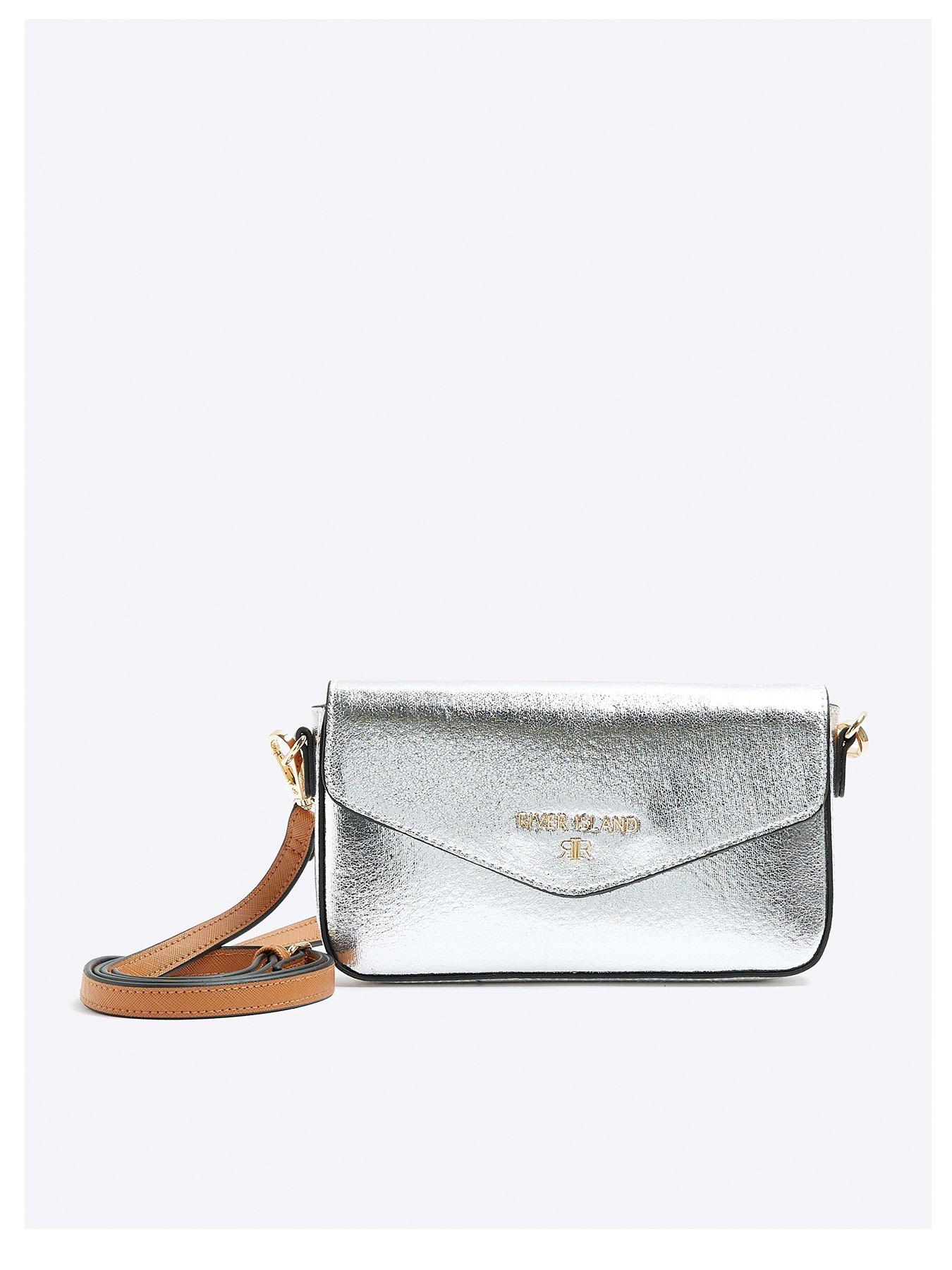 River Island Metallic Envelope Cross Body Bag - Silver