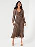  image of v-by-very-long-sleeve-ruched-waist-midaxi-dress-brown