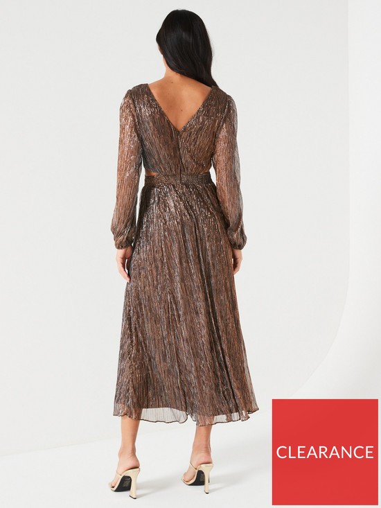stillFront image of v-by-very-long-sleeve-ruched-waist-midaxi-dress-brown