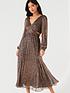  image of v-by-very-long-sleeve-ruched-waist-midaxi-dress-brown