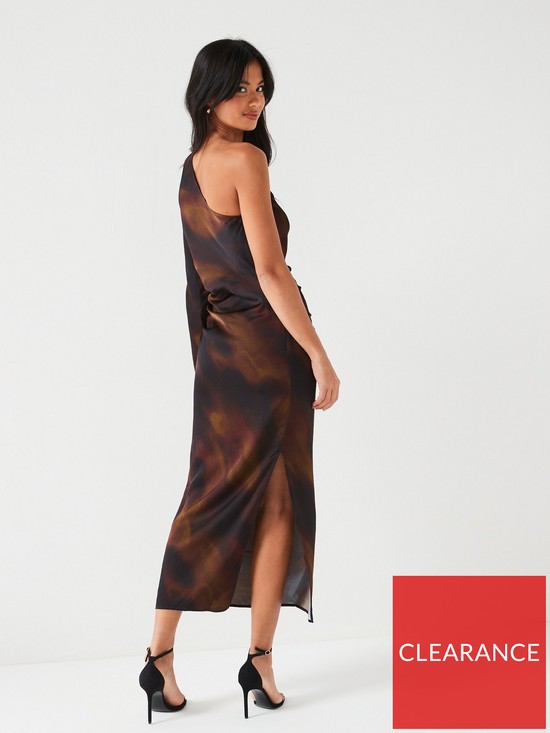 stillFront image of v-by-very-one-shoulder-ruched-satin-ombre-midi-dress-brown