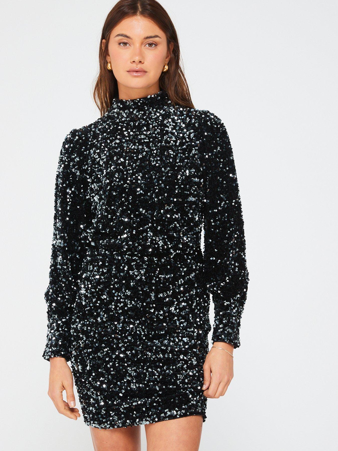 Black high hotsell neck sequin dress