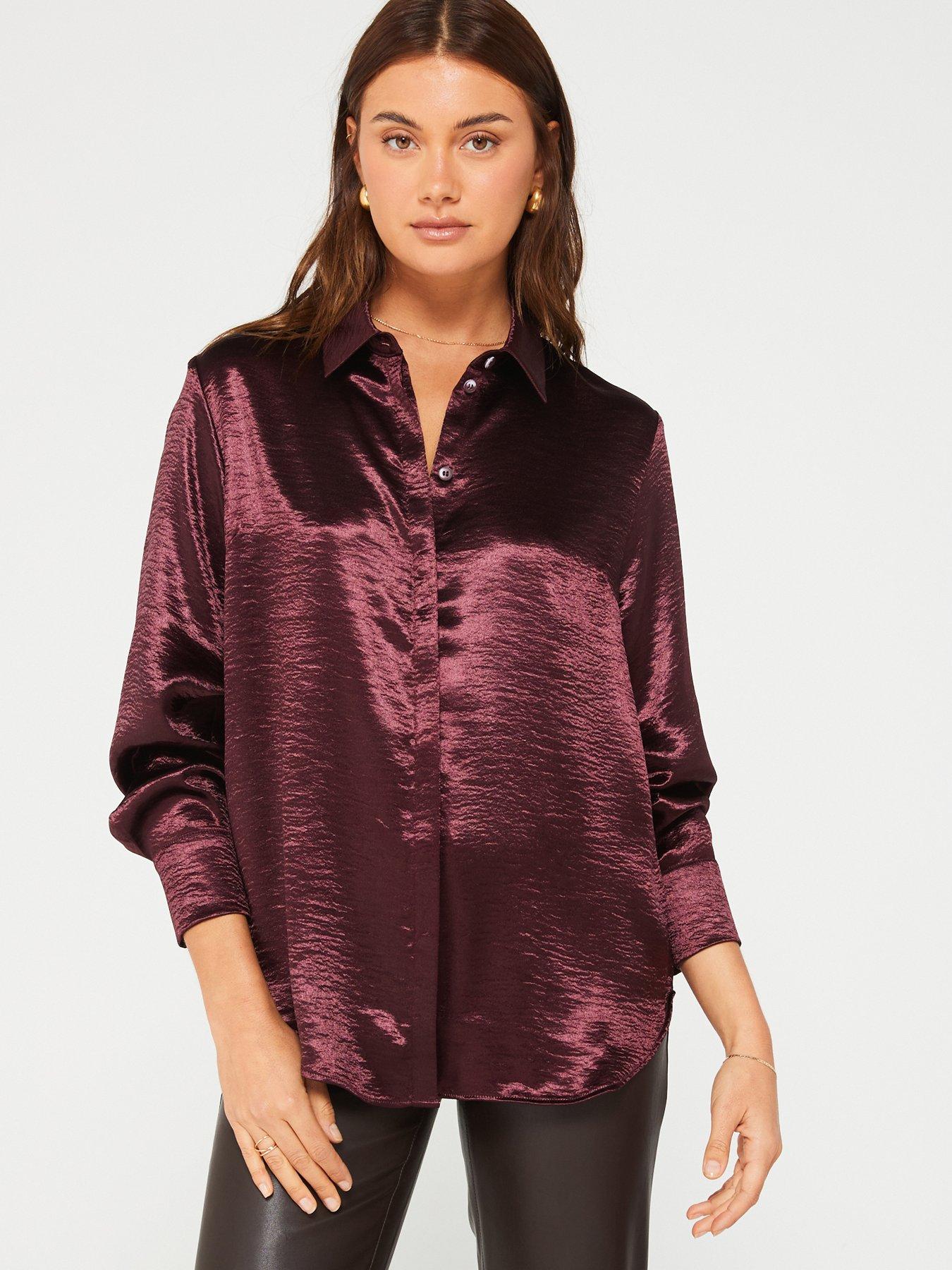 Lucky Brand 100% Polyester Purple Burgundy Long Sleeve Blouse Size