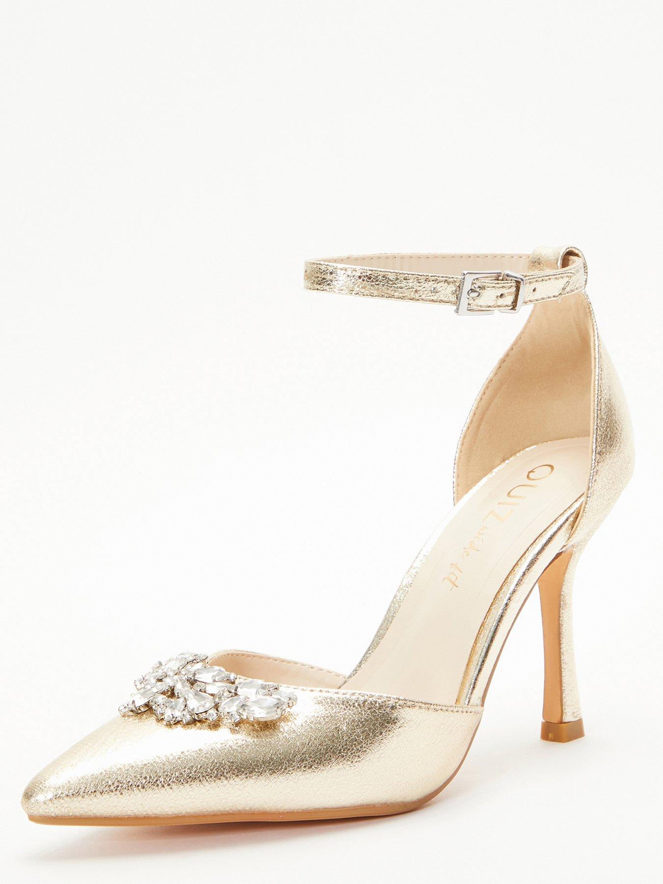 Quiz Wide Fit Foil Diamante Court Heels Gold very