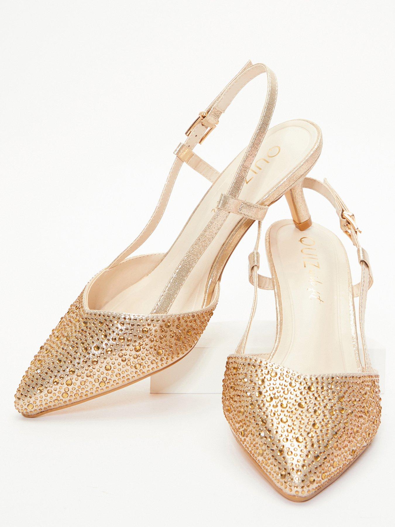 Quiz Wide Fit Foil Low Court Heels Gold Very
