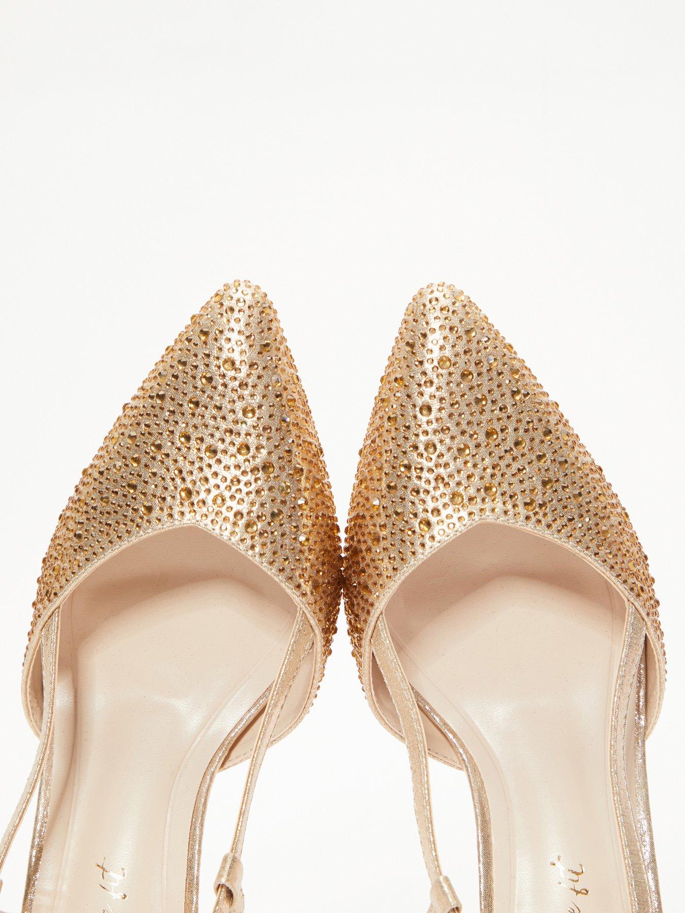 Wide Fit Foil Low Court Heels Gold