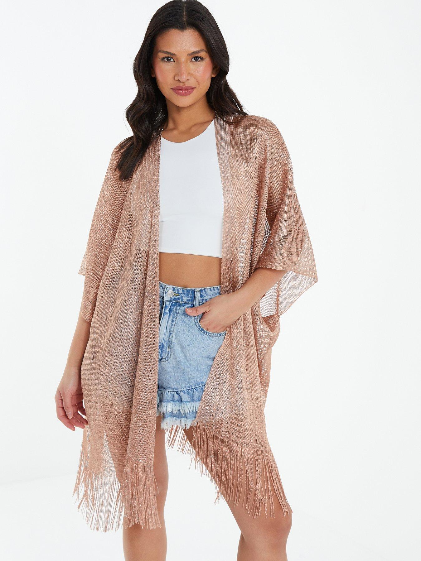 Image 1 of 4 of Quiz Woven Poncho - Rose Gold