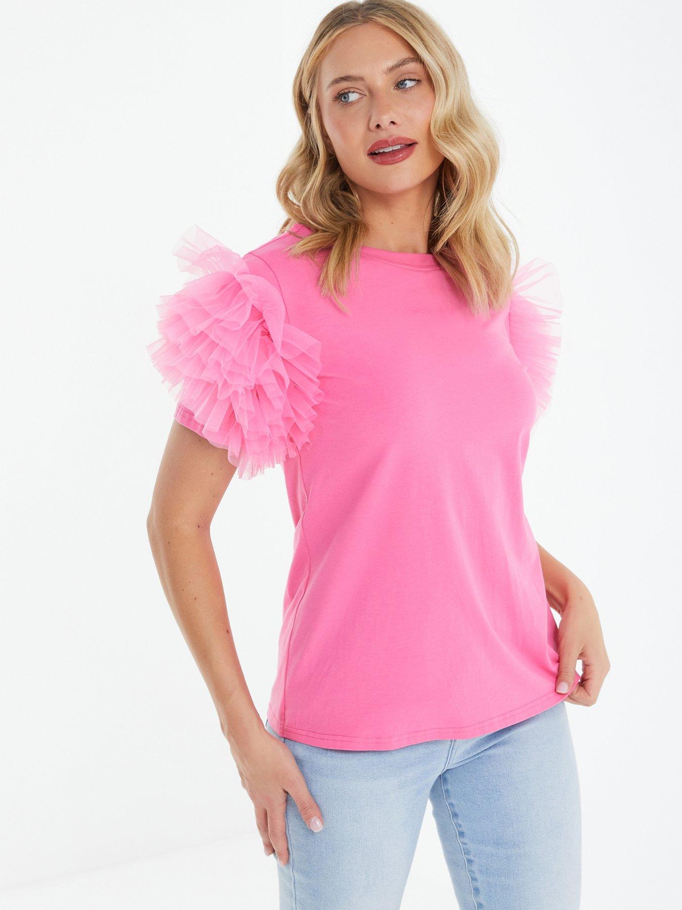 Pink ruffle sleeve top shop