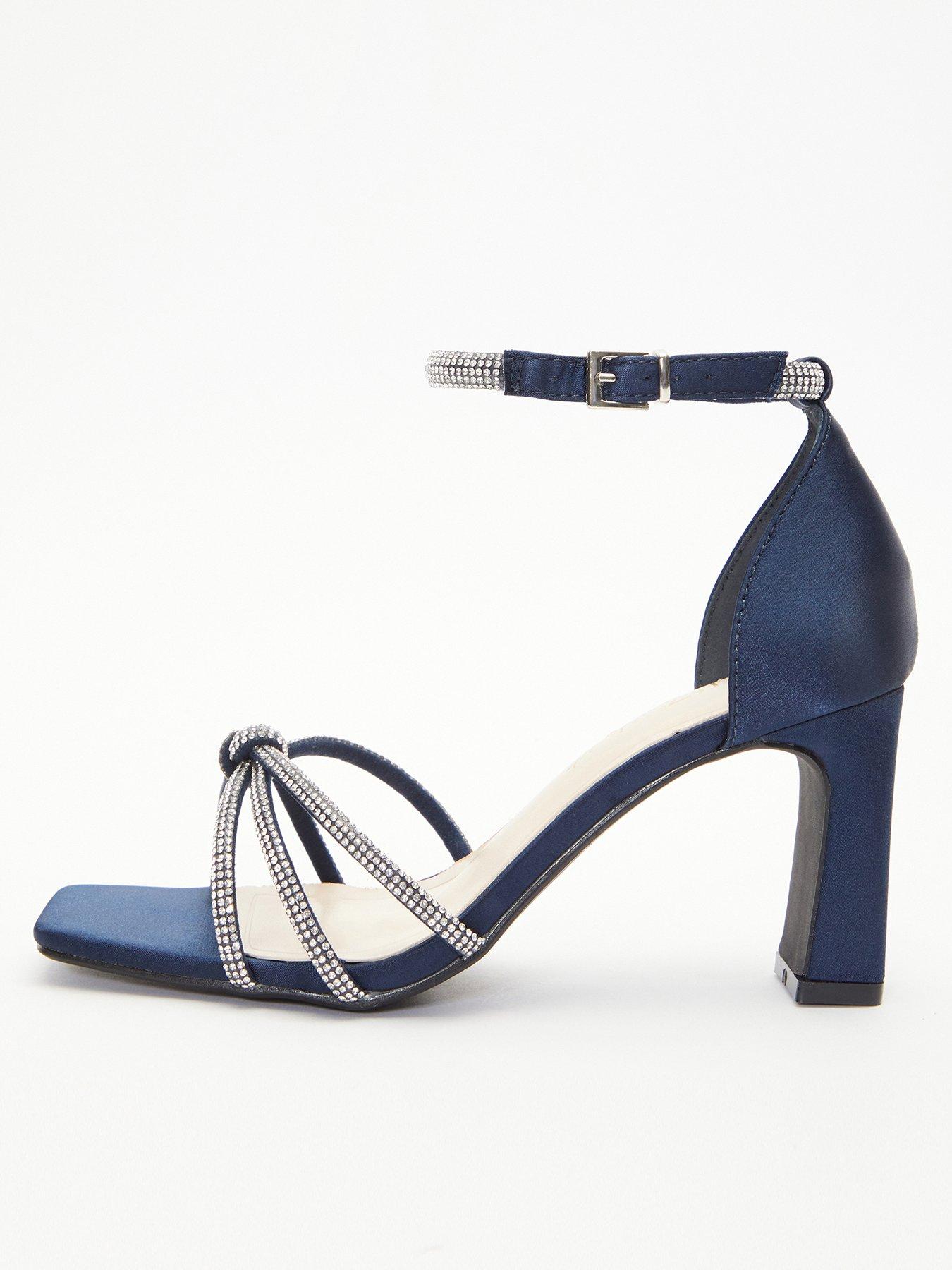 Quiz Wide Fit Satin Diamante Heeled Sandals Dark Blue very