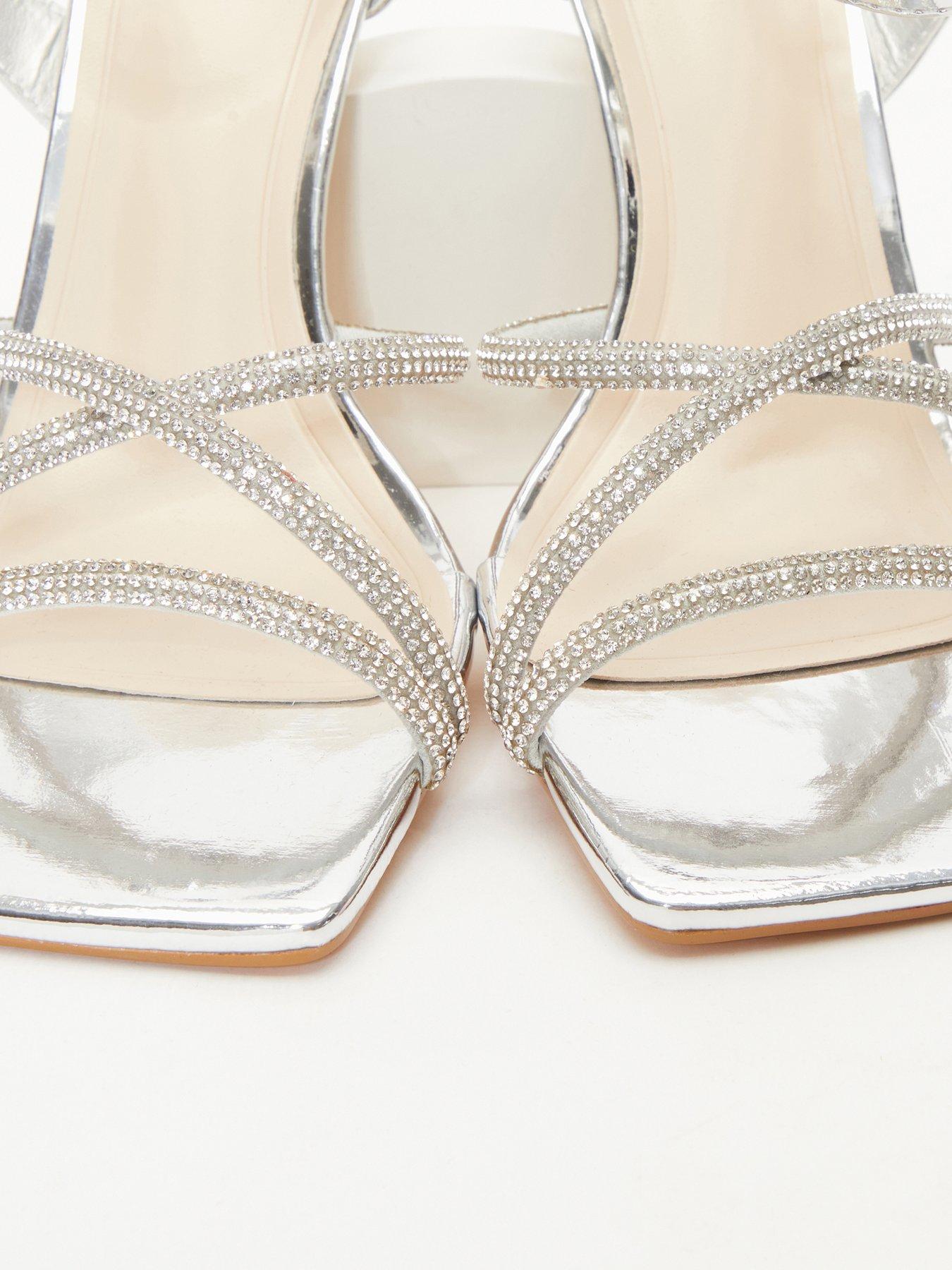 Quiz Wide Fit Heeled Sandals - Silver | Very.co.uk